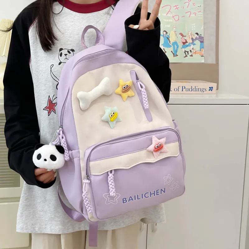 URBAN FOREST Nylon Backpack Unisex Pink/Violet/Khaki/Cyan/Lake Blue/Black-11
