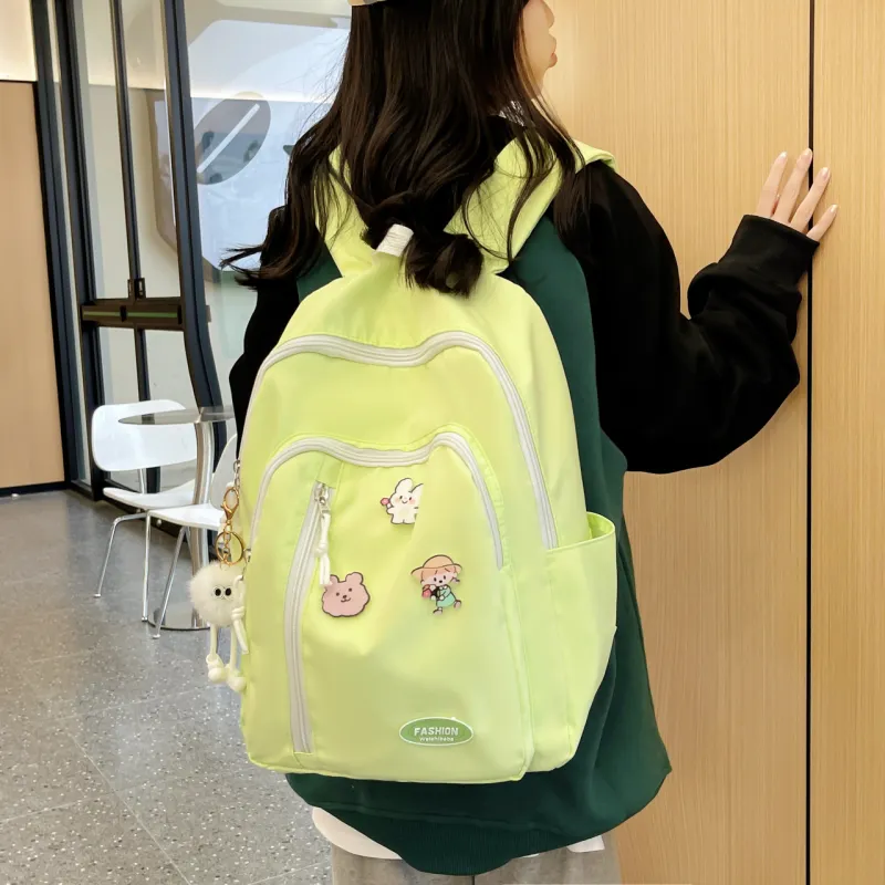 URBAN FOREST Nylon Backpack Unisex Light Yellow/Light Green/Ivory/Black-10