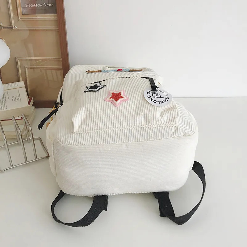 URBAN FOREST Corduroy Backpack Women's White/Black/Dark Brown/Sky Blue-2