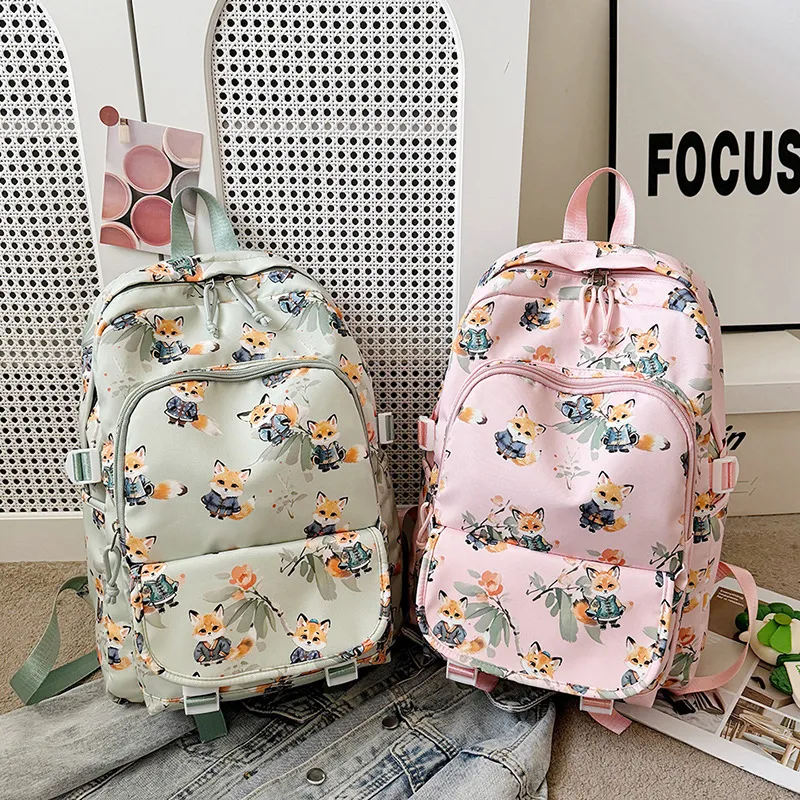 URBAN FOREST Nylon Backpack Unisex Brown/Pink/Beige/Green/Black-14