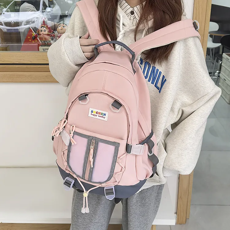 URBAN FOREST Nylon Backpack Unisex Light Yellow/Blue/Black/Pink-19