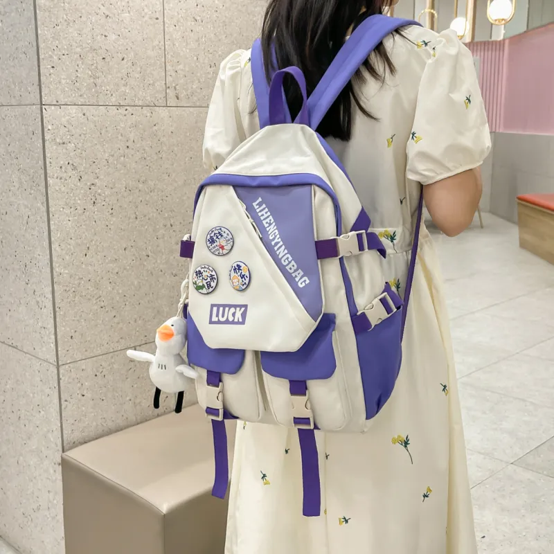 URBAN FOREST Nylon Backpack Unisex White/Black/Purple/Blue-12
