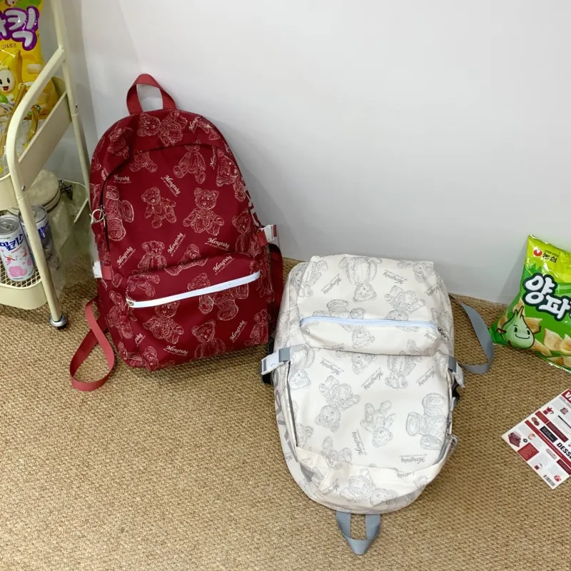URBAN FOREST Nylon Fabric Backpack Unisex Black/Red/White/Green-13