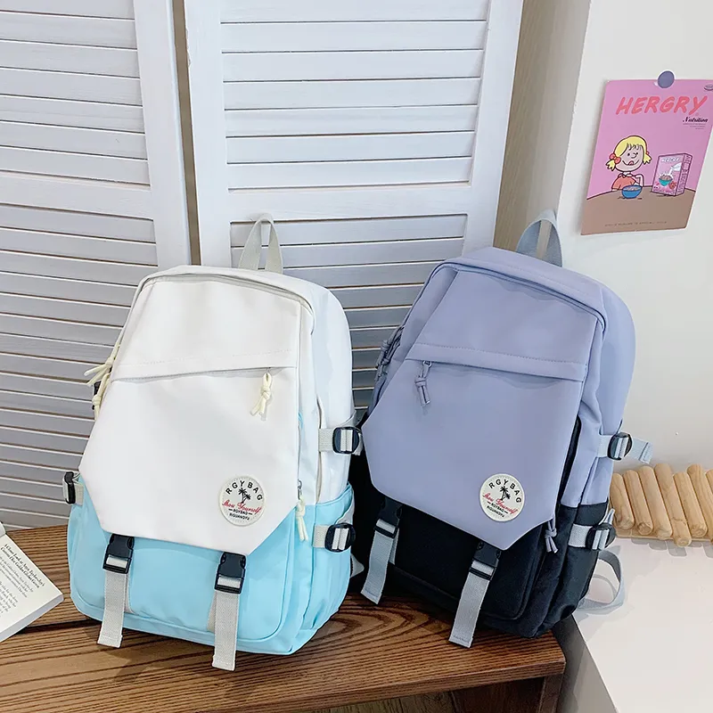 URBAN FOREST Nylon Fabric Backpack Unisex Red/Light Blue/Blue/Dark Blue-5