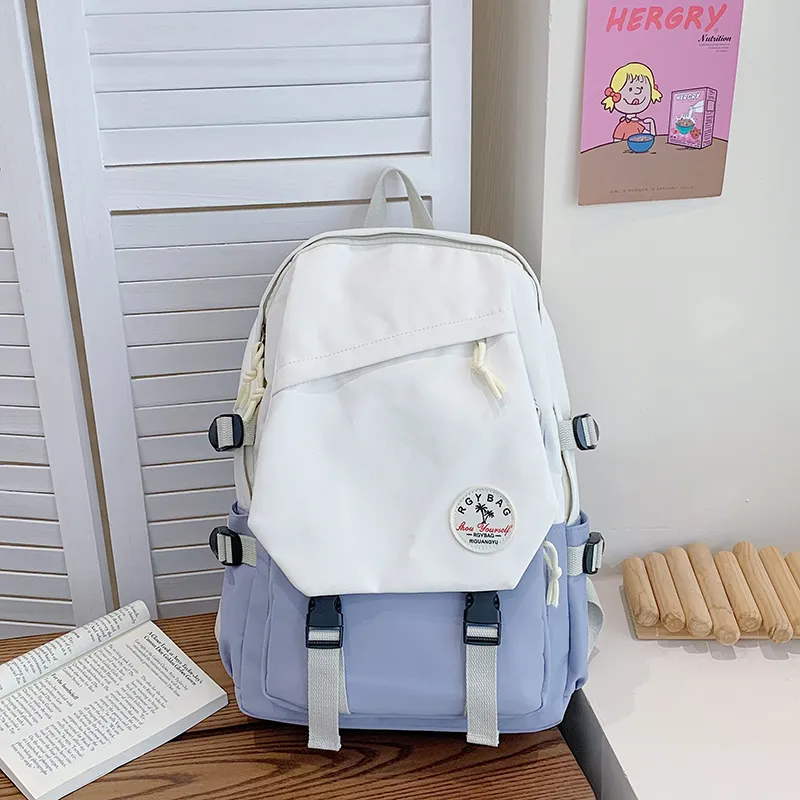 URBAN FOREST Nylon Fabric Backpack Unisex Red/Light Blue/Blue/Dark Blue-7