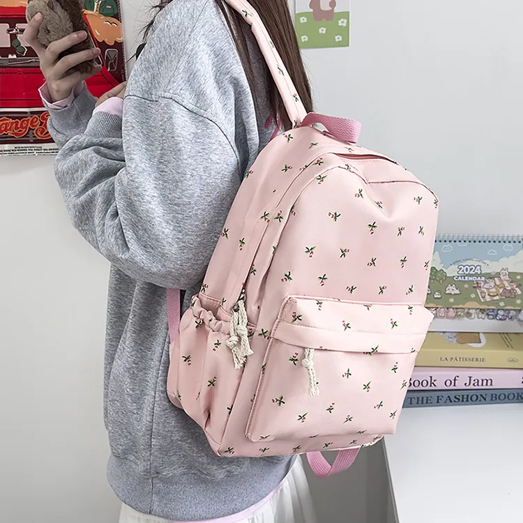 URBAN FOREST Nylon Backpack Unisex Ecru/Black/Pink/Sky Blue-13