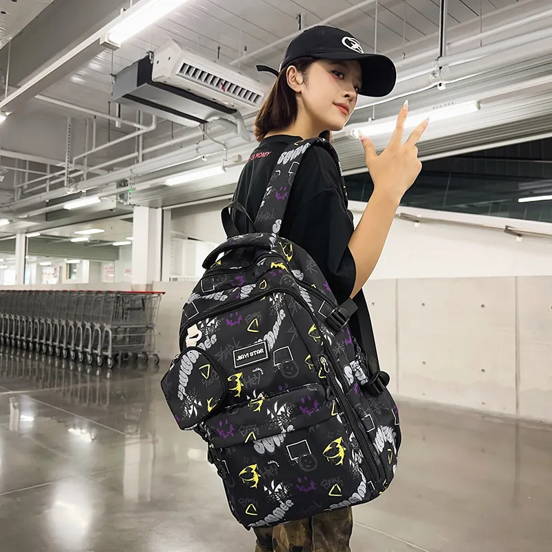 URBAN FOREST Nylon Backpack Unisex Red/Purple/Yellow/Green/Black-2