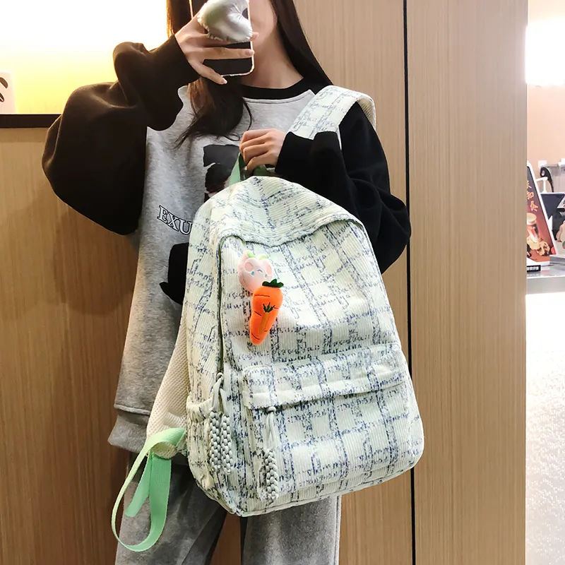 URBAN FOREST Corduroy Backpack Unisex Pink/Light Green/Lake Blue-8