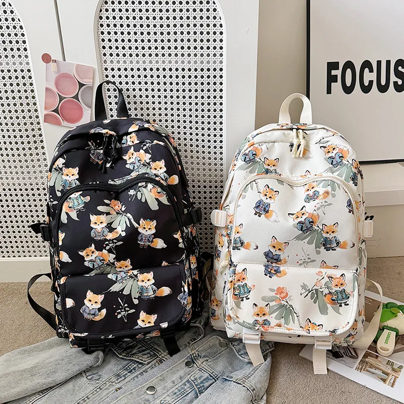 URBAN FOREST Nylon Backpack Unisex Brown/Pink/Beige/Green/Black-18