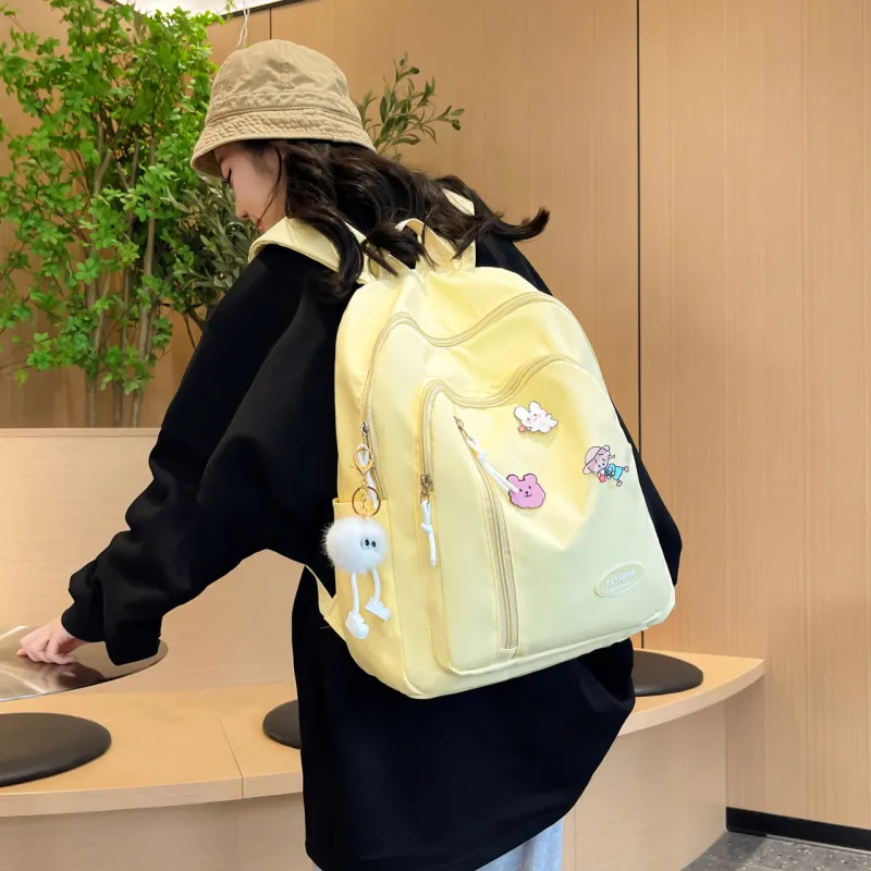 URBAN FOREST Nylon Backpack Unisex Light Yellow/Light Green/Ivory/Black-5