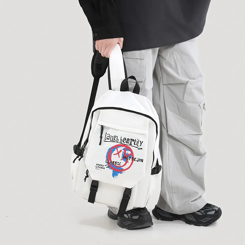 URBAN FOREST Nylon Backpack Unisex White Letter/White Smiley Face/Black Letter/Black Smiley Face-7