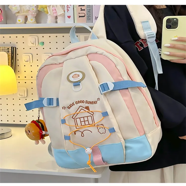 URBAN FOREST Nylon Backpack Regular Unisex White & Pink Blue/White & Yellow Blue/White & Yellow Green Black-1