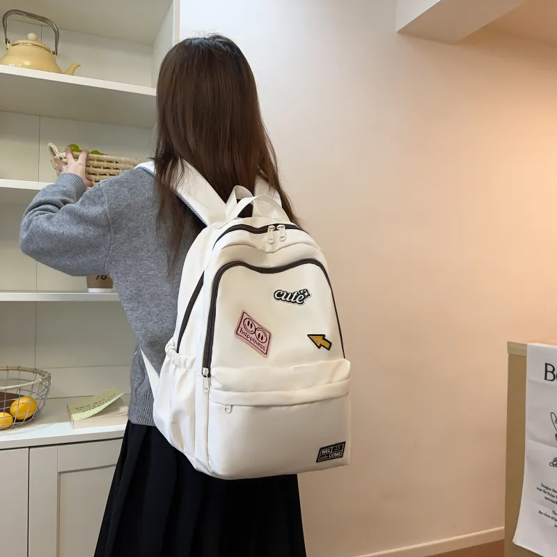 URBAN FOREST Nylon Backpack Unisex White/Black/Yellow/Green-3