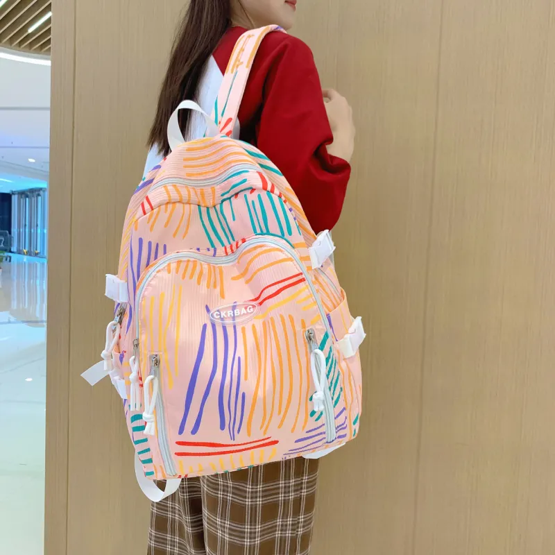 URBAN FOREST Nylon Backpack Unisex Ivory/Light Yellow/Pink-13