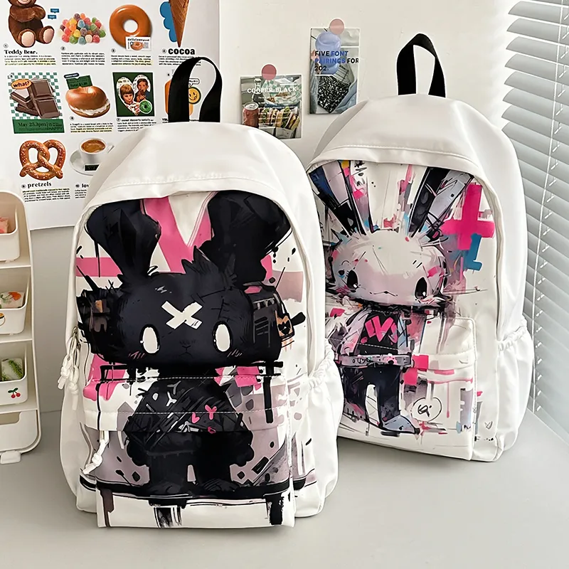 URBAN FOREST Nylon Backpack Unisex Black/White-3