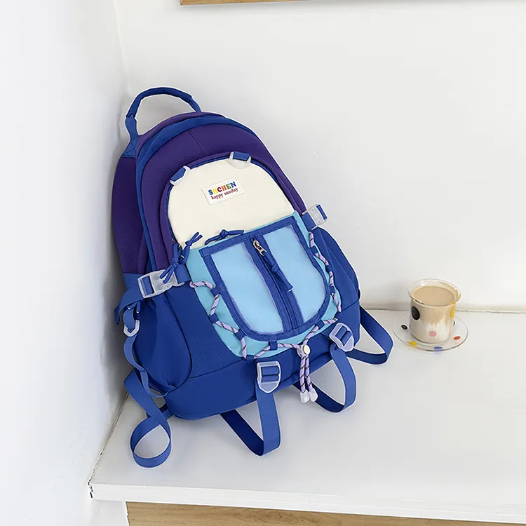 URBAN FOREST Nylon Backpack Unisex Light Yellow/Blue/Black/Pink-8