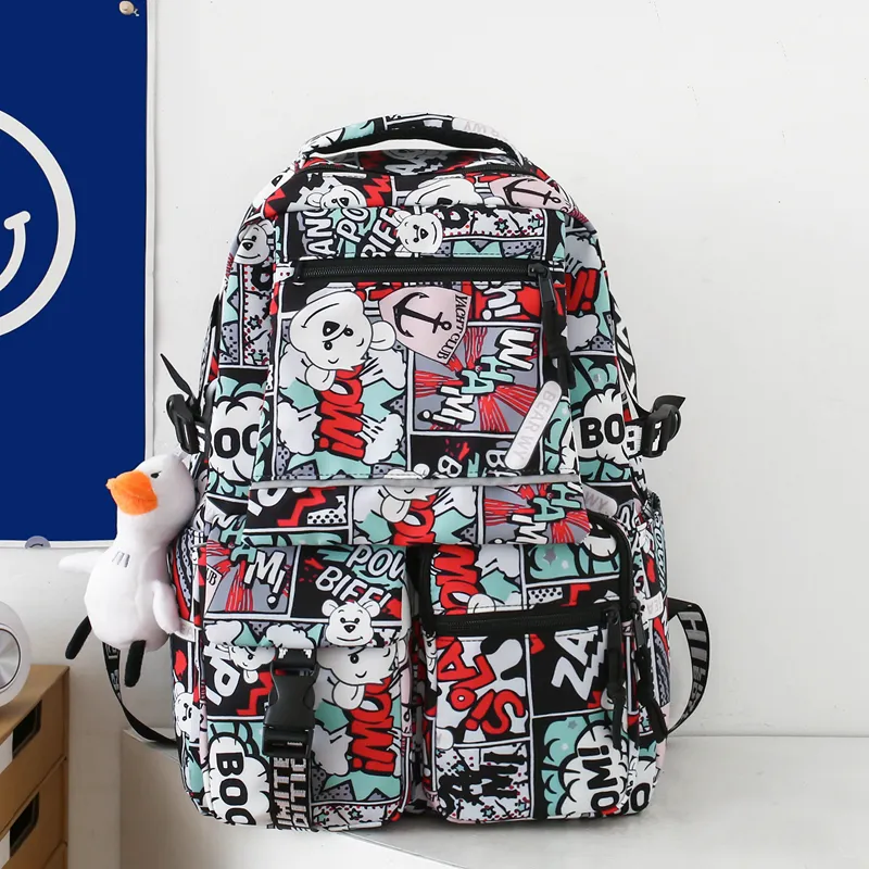 URBAN FOREST Nylon Backpack Unisex Black/Red/Purple/Blue-6