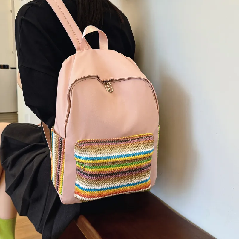 URBAN FOREST Oxford Backpack Regular Unisex Ecru/Black/Green/Pink-23