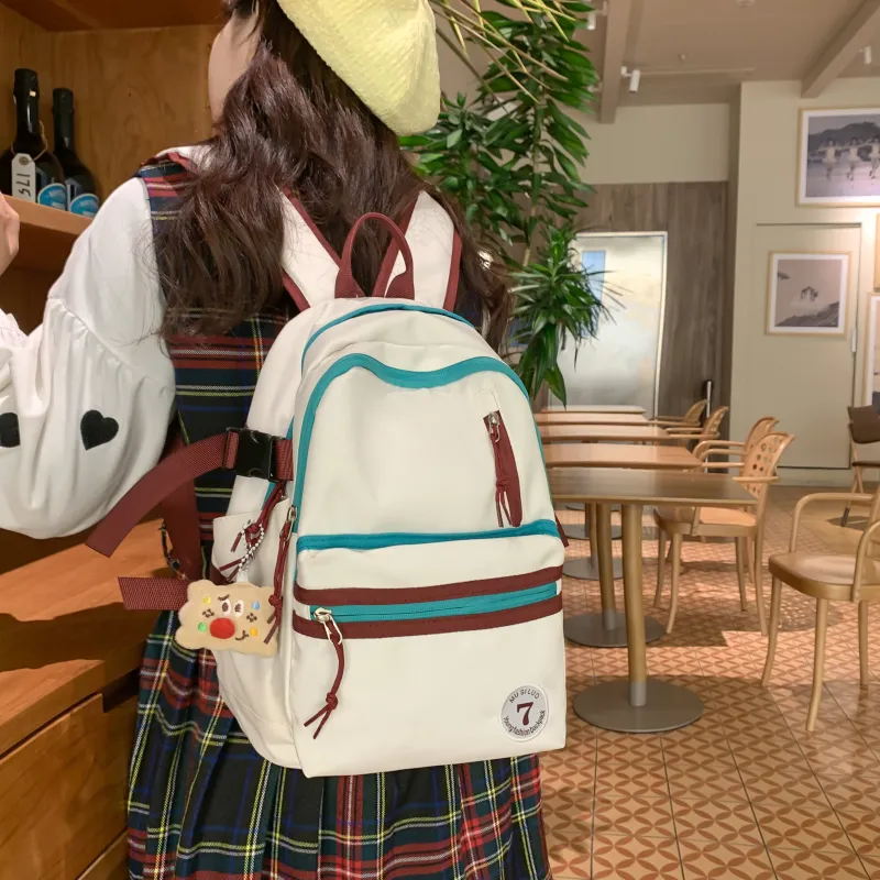 URBAN FOREST Nylon Backpack Unisex White/Black/Red/Pink/Brown-4