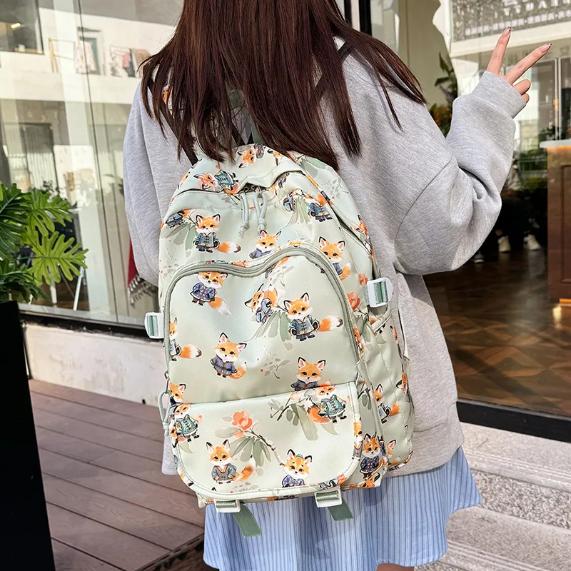 URBAN FOREST Nylon Backpack Unisex Brown/Pink/Beige/Green/Black-12