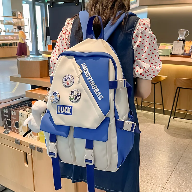 URBAN FOREST Nylon Backpack Unisex White/Black/Purple/Blue-18