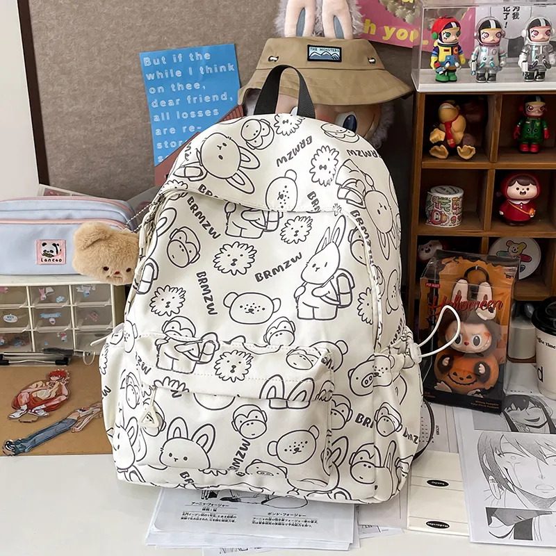 URBAN FOREST Canvas Backpack Women's White Gray/White Blue-1