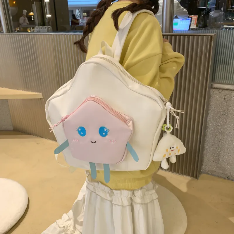 URBAN FOREST Nylon Backpack Unisex Pink/Yellow/White-16