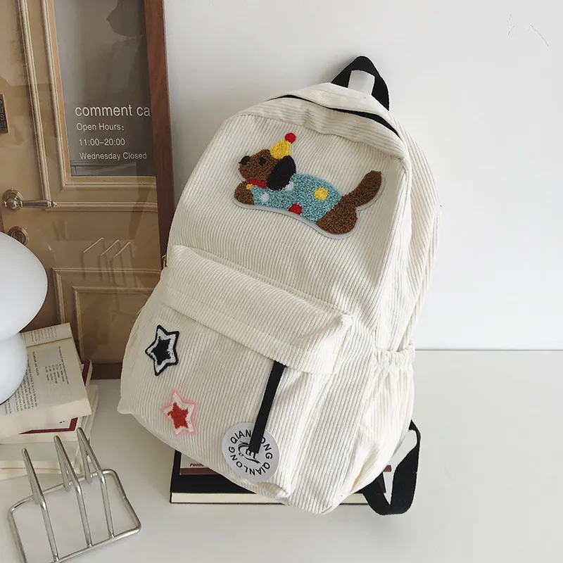 URBAN FOREST Corduroy Backpack Women's White/Black/Dark Brown/Sky Blue-1
