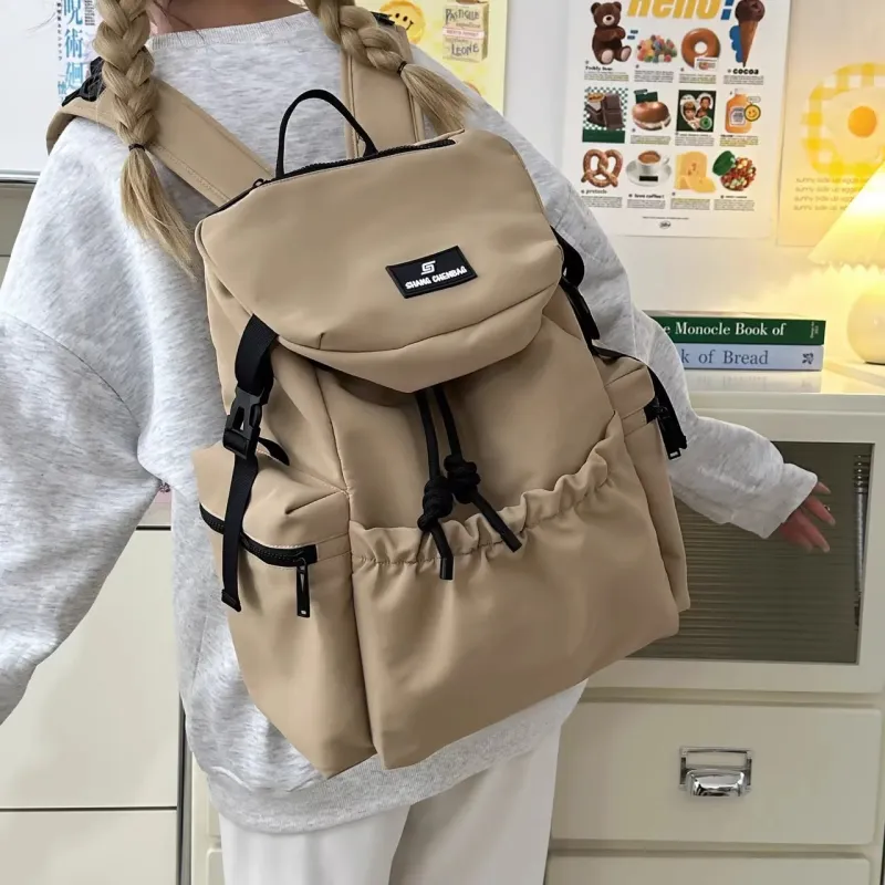 URBAN FOREST Nylon Backpack Unisex Ecru/Light Gray/Black/Orange Red/Khaki-16