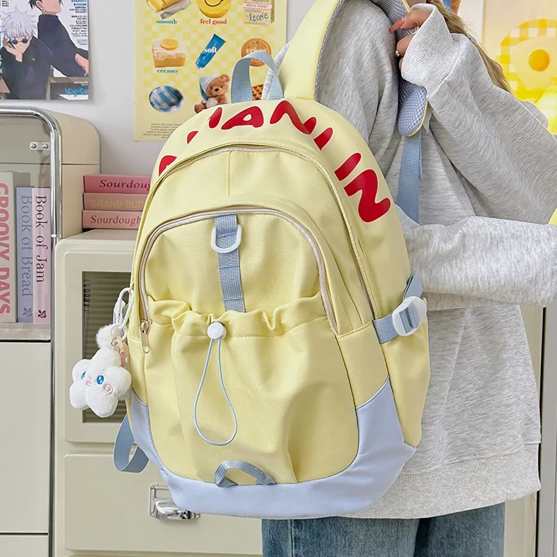 URBAN FOREST Nylon Backpack Unisex Yellow/Blue/Pink/Black/White-11