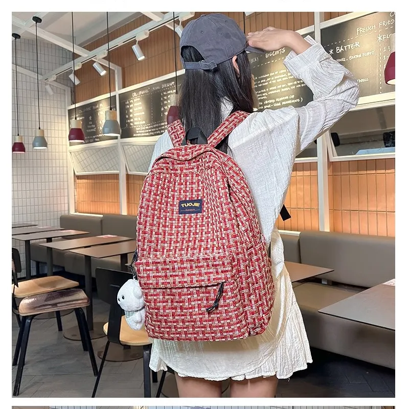 URBAN FOREST Nylon Backpack Unisex Ecru/Red/Dark Brown/Blue-7