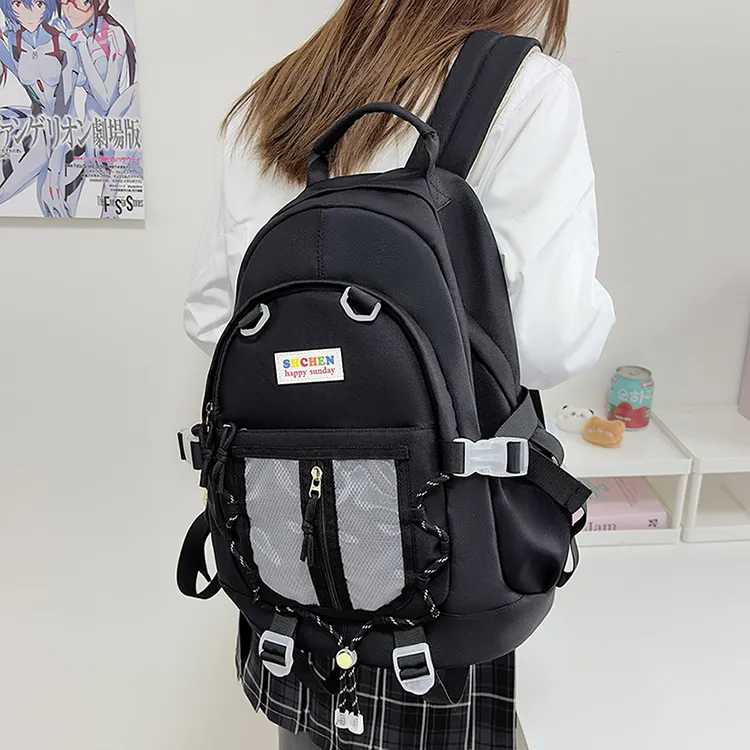 URBAN FOREST Nylon Backpack Unisex Light Yellow/Blue/Black/Pink-13