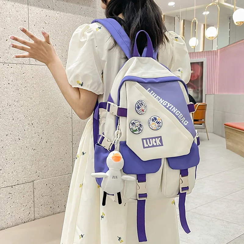 URBAN FOREST Nylon Backpack Unisex White/Black/Purple/Blue-13
