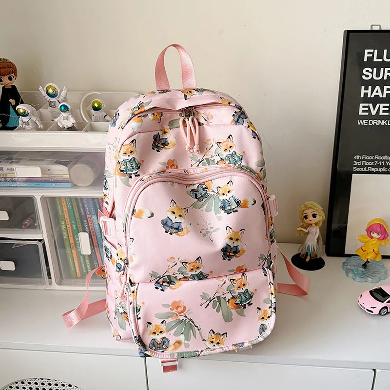 URBAN FOREST Nylon Backpack Unisex Brown/Pink/Beige/Green/Black-5