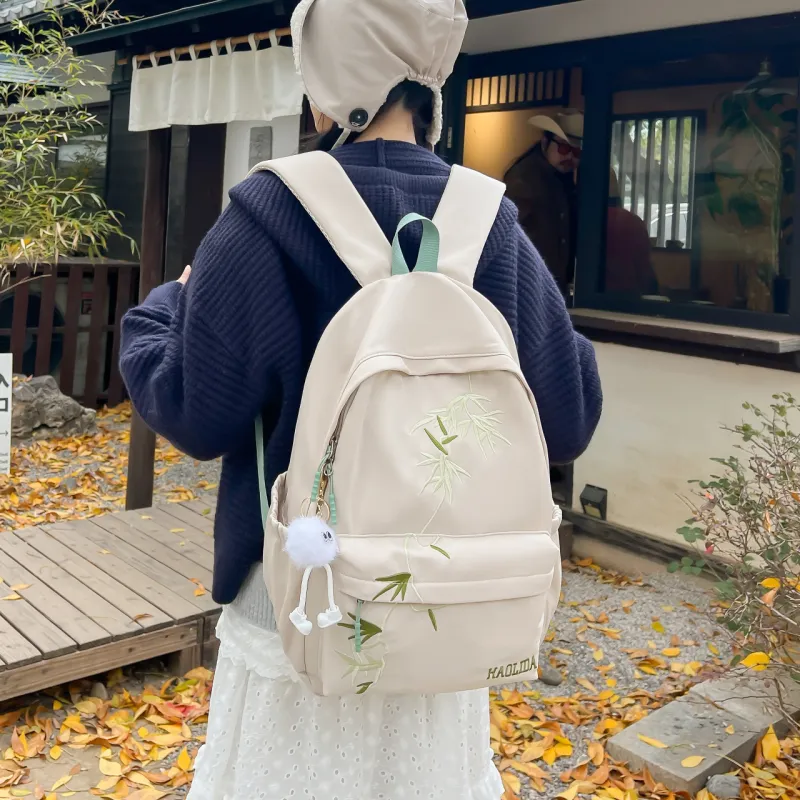 URBAN FOREST Nylon Backpack Unisex Black/White/Khaki-11
