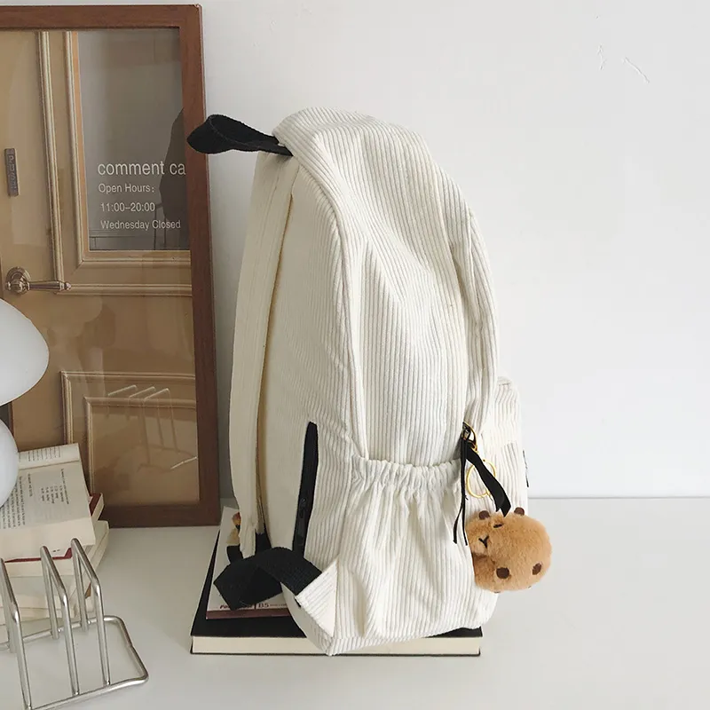 URBAN FOREST Corduroy Backpack Women's White/Black/Dark Brown/Sky Blue-4