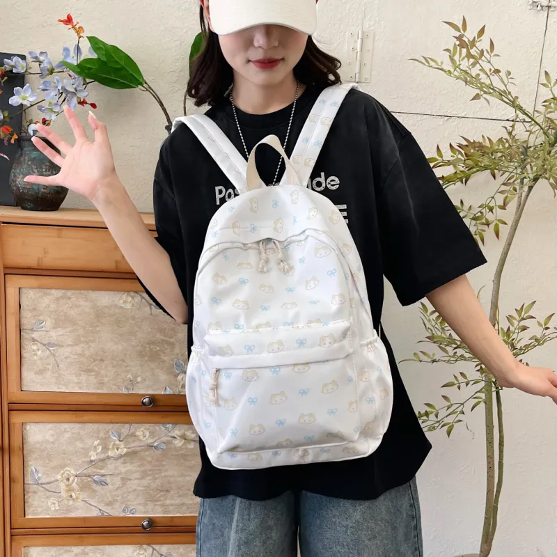 URBAN FOREST Nylon Backpack Unisex White/Pink/Yellow/Blue-4