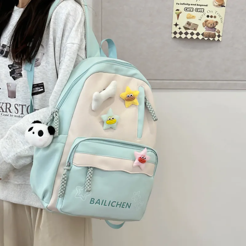 URBAN FOREST Nylon Backpack Unisex Pink/Violet/Khaki/Cyan/Lake Blue/Black-19