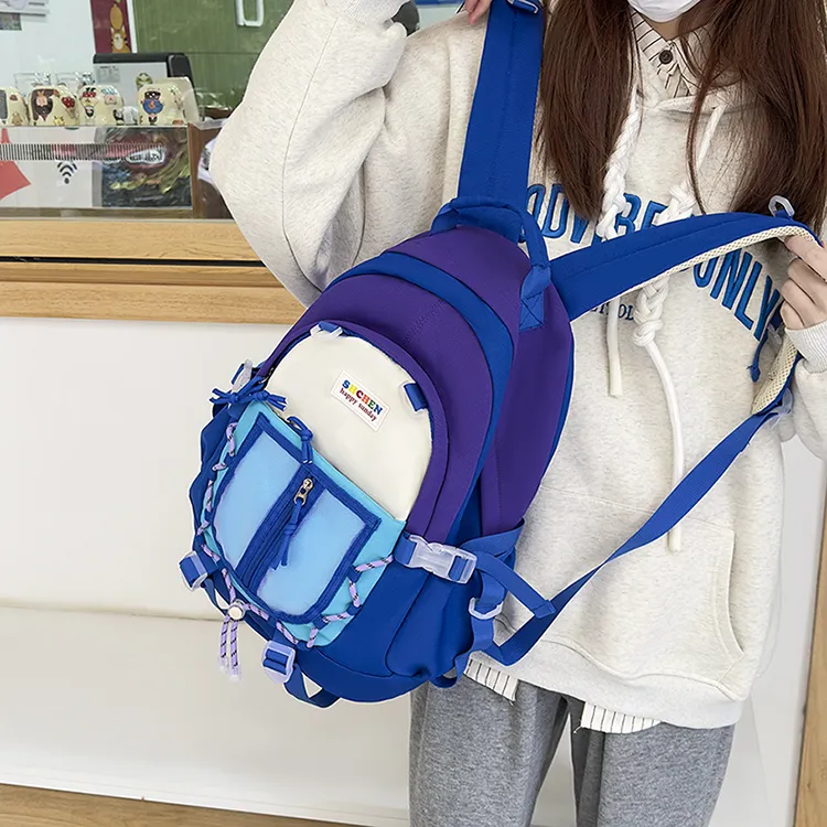 URBAN FOREST Nylon Backpack Unisex Light Yellow/Blue/Black/Pink-7