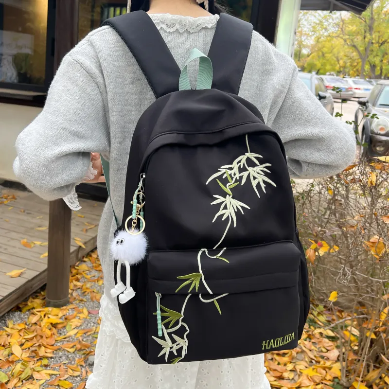 URBAN FOREST Nylon Backpack Unisex Black/White/Khaki-2