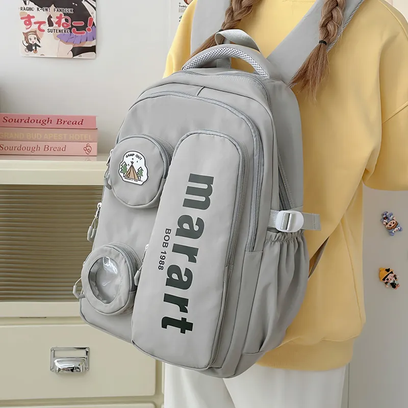 URBAN FOREST Nylon Backpack Regular Unisex Ecru/Light Gray/Black/Yellow/Pink-5