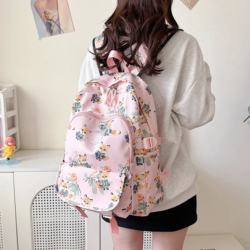 URBAN FOREST Nylon Backpack Unisex Brown/Pink/Beige/Green/Black-4