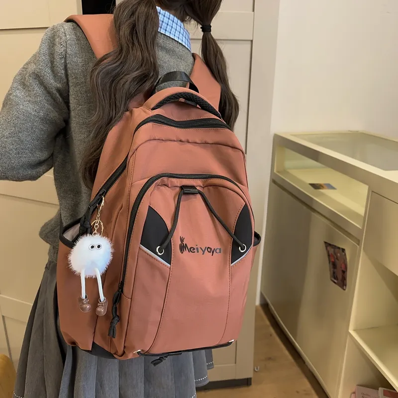 URBAN FOREST Nylon Backpack Regular Unisex Pea Green/Black/Apricot/Light Brown/Light Blue-3
