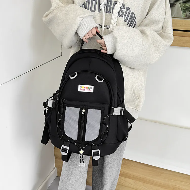 URBAN FOREST Nylon Backpack Unisex Light Yellow/Blue/Black/Pink-14