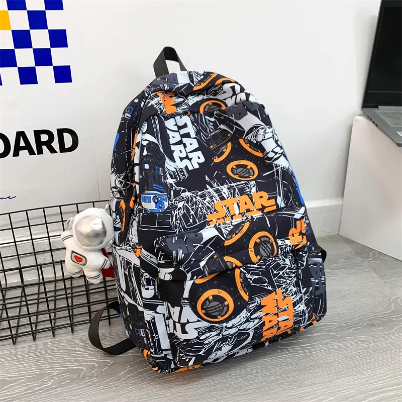 URBAN FOREST Nylon Fabric Backpack Unisex Black/Orange Red/Blue-3