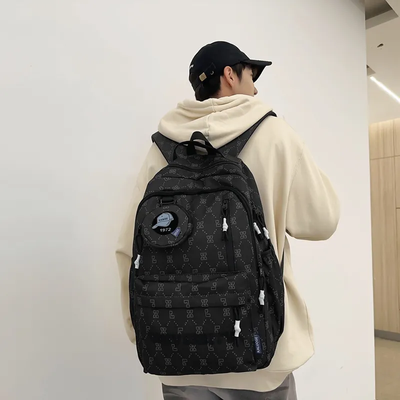 URBAN FOREST Nylon Backpack Unisex White/Gray/Black/Blue/Coffee-16