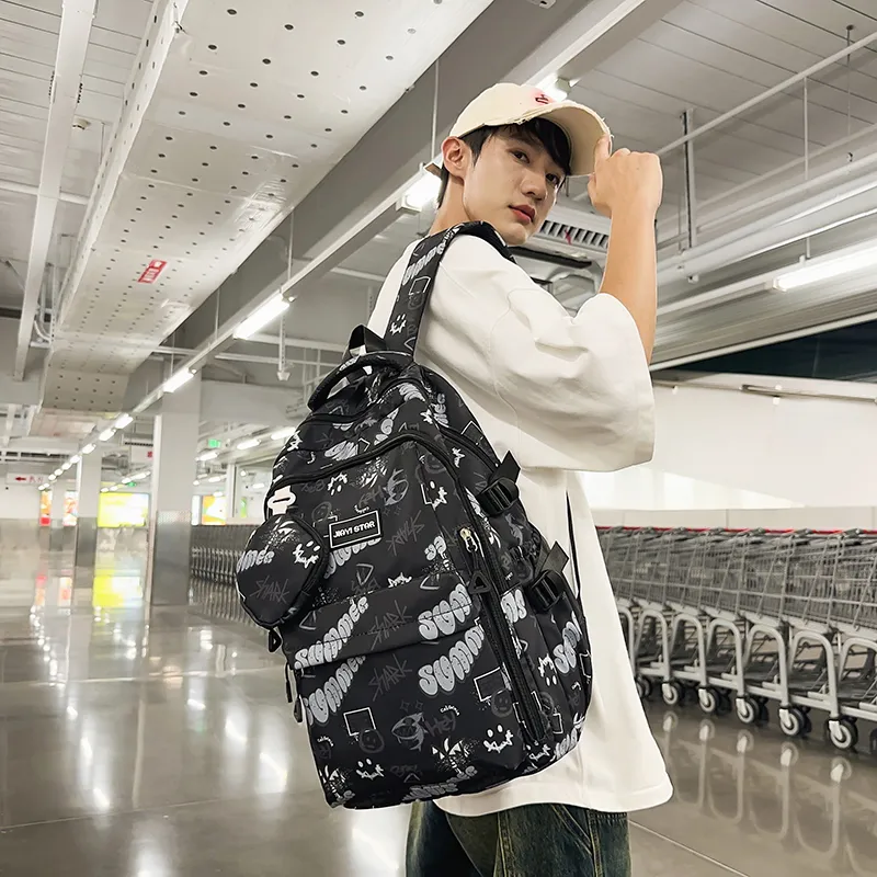 URBAN FOREST Nylon Backpack Unisex Red/Purple/Yellow/Green/Black-16