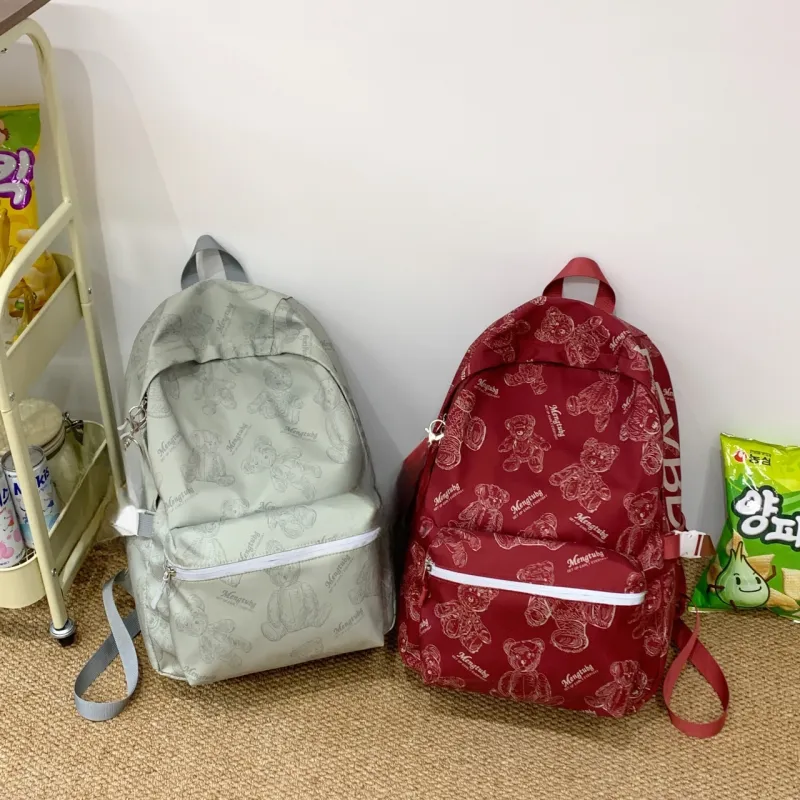 URBAN FOREST Nylon Fabric Backpack Unisex Black/Red/White/Green-17