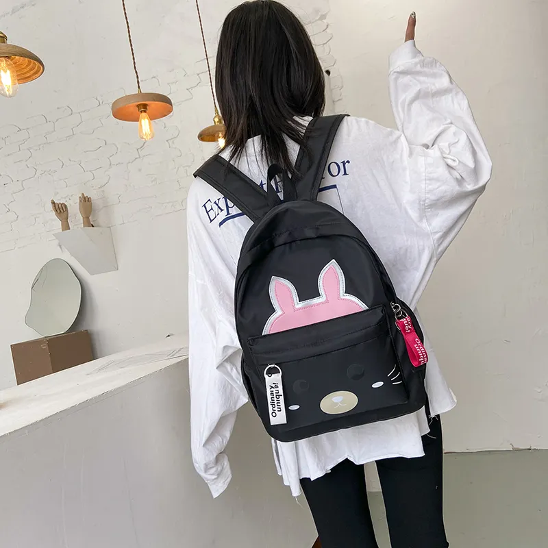 URBAN FOREST Nylon Backpack Regular Unisex Black/Pink/Watermelon Red/Green-2