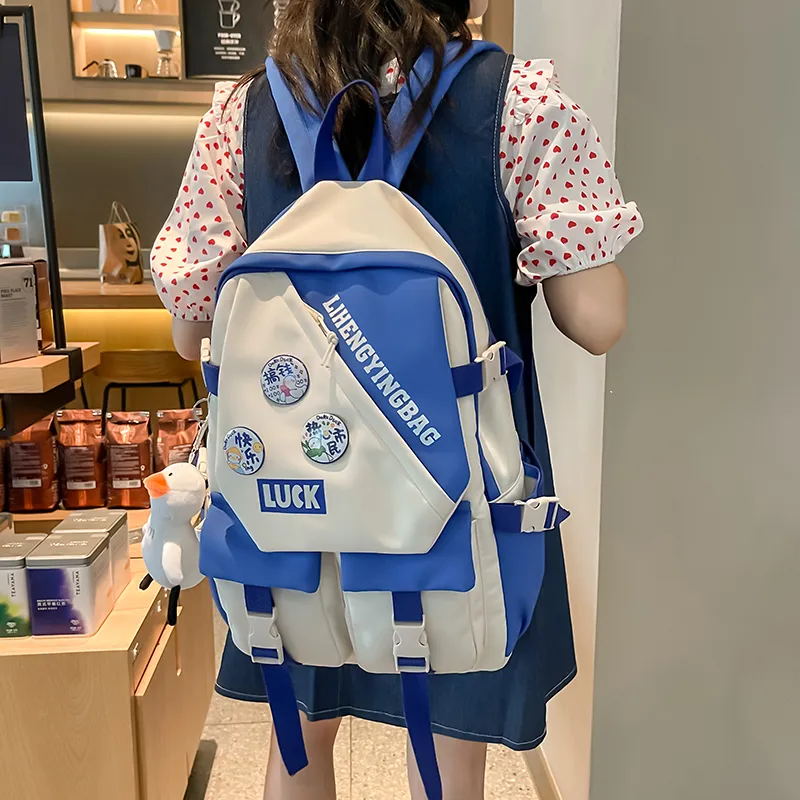 URBAN FOREST Nylon Backpack Unisex White/Black/Purple/Blue-19